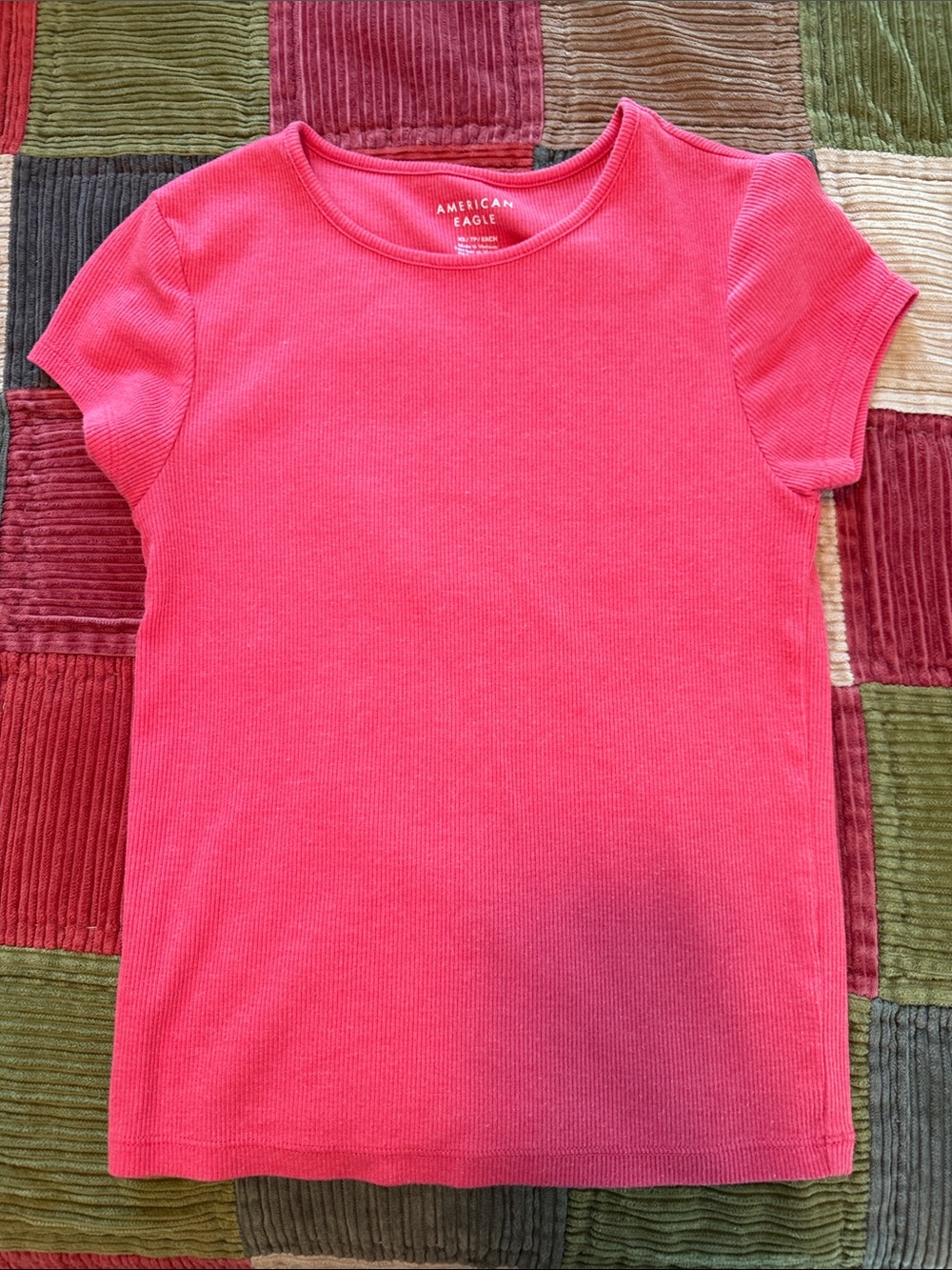 American Eagle Outfitters Red Ribbed Short Sleeve Tee